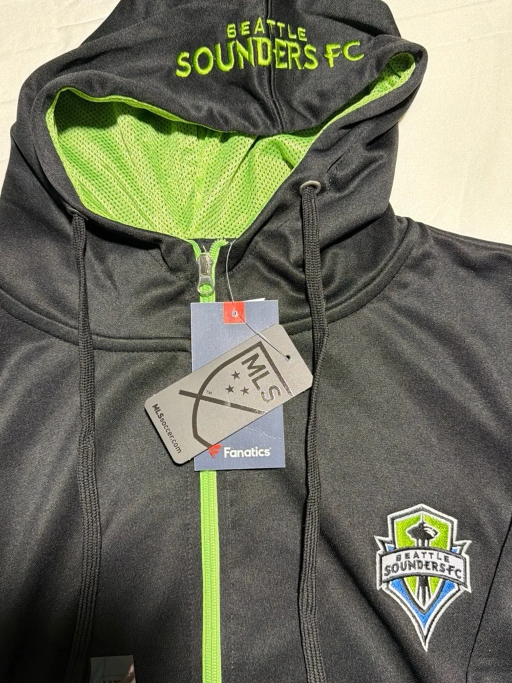 Fanatics Black Hoodie with Neon Green Accents - Seattle Sounders FC